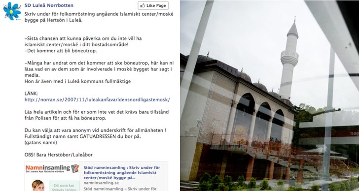 Sverigedemokraterna, Namninsamling, Moské, Islam